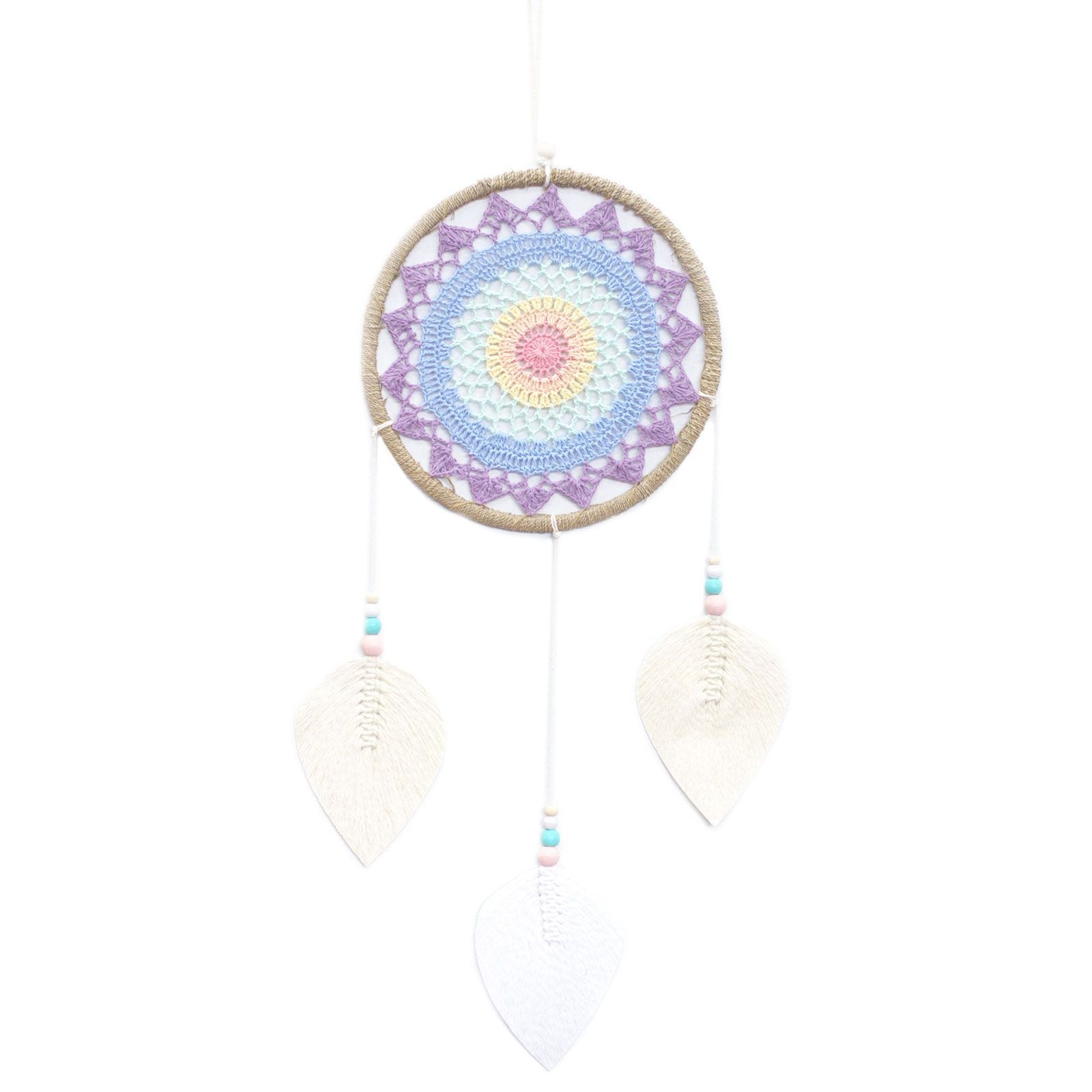Large intricate handmade dream catcher featuring multiple circular webs and natural woven elements without feathers.