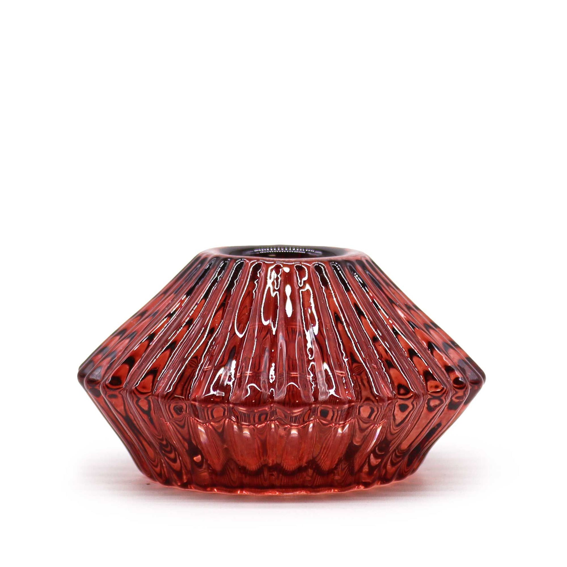 Dual-purpose vampire red glass holder shaped like a flower, suitable for both dinner candles and tealights.