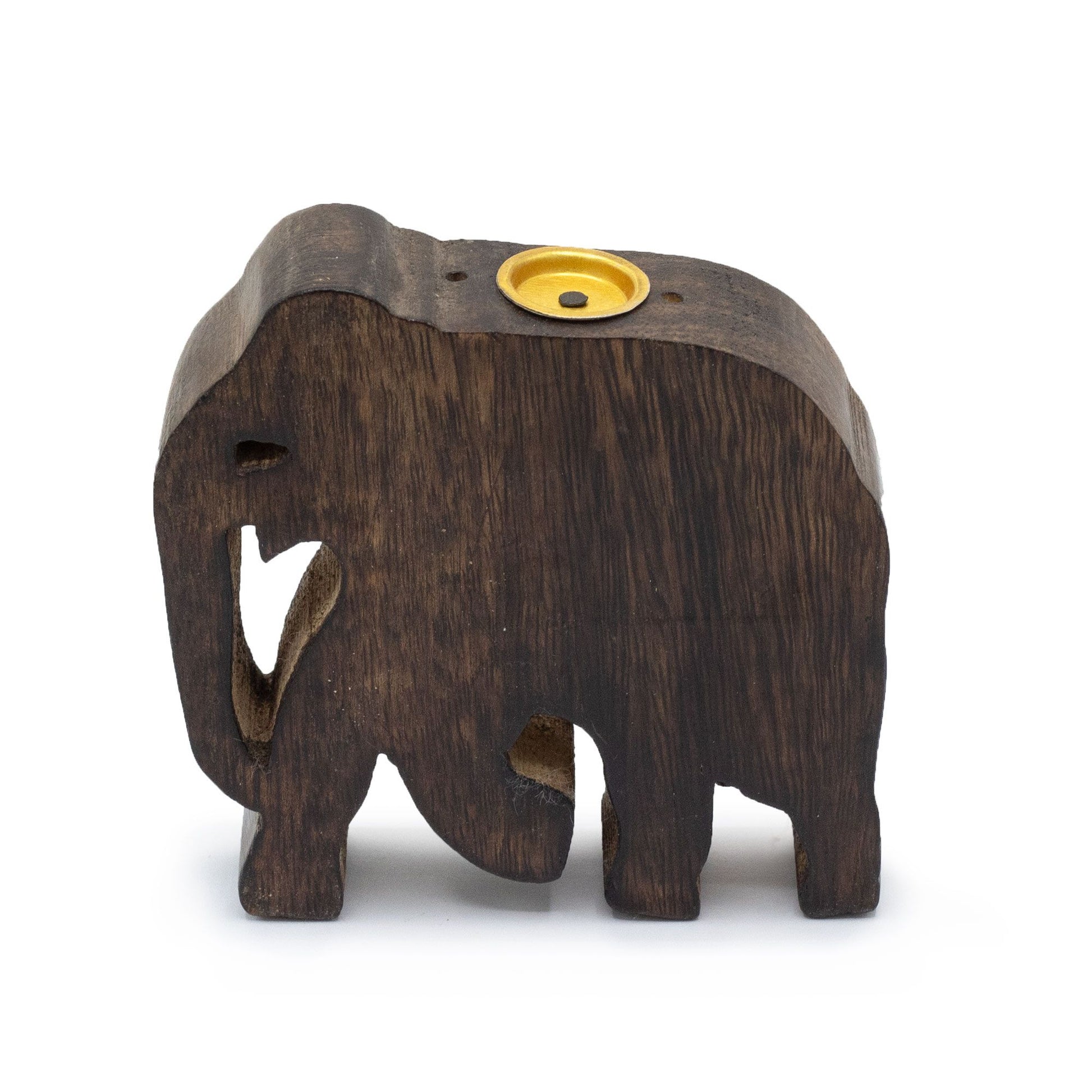 Detailed grey elephant figurine incense holder designed to hold both incense sticks and cones.