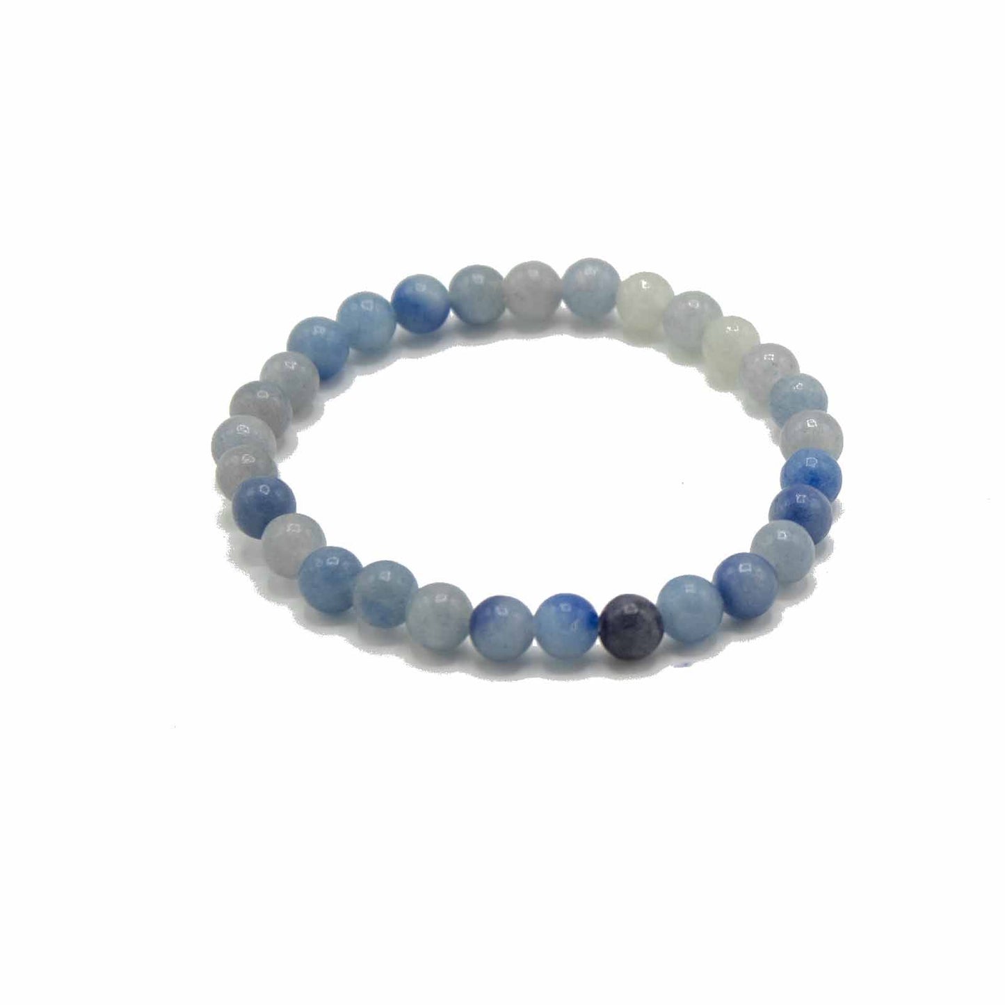 Delicate blue lace agate gemstone bead bracelet on a manifestation card, promoting independence and clarity.