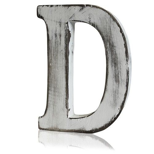 Handcrafted white-wash mango wood alphabet letter D with a rustic shabby chic finish.