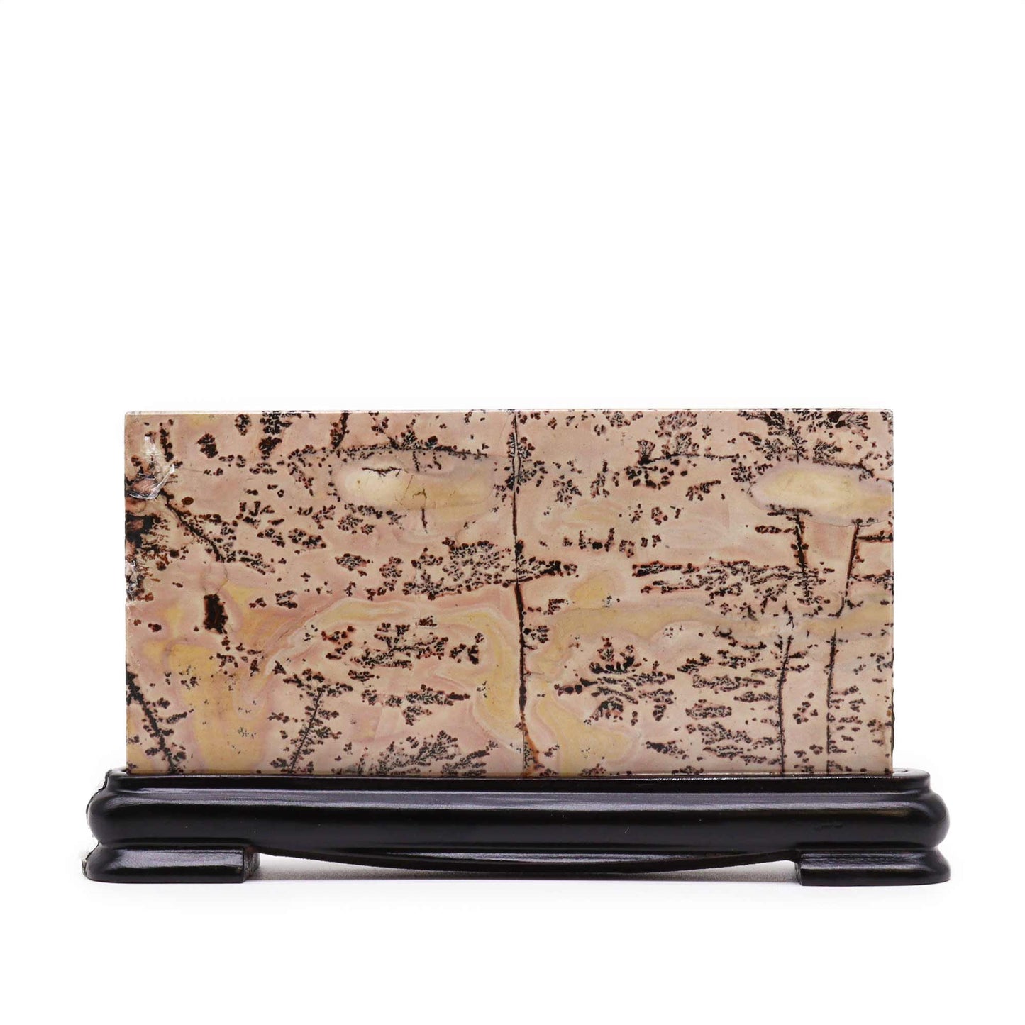 Natural Guohua picture stone displaying a unique landscape-like pattern in earthy tones on a smooth surface.