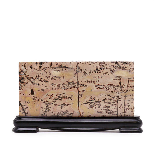 Natural Guohua picture stone displaying a unique landscape-like pattern in earthy tones on a smooth surface.
