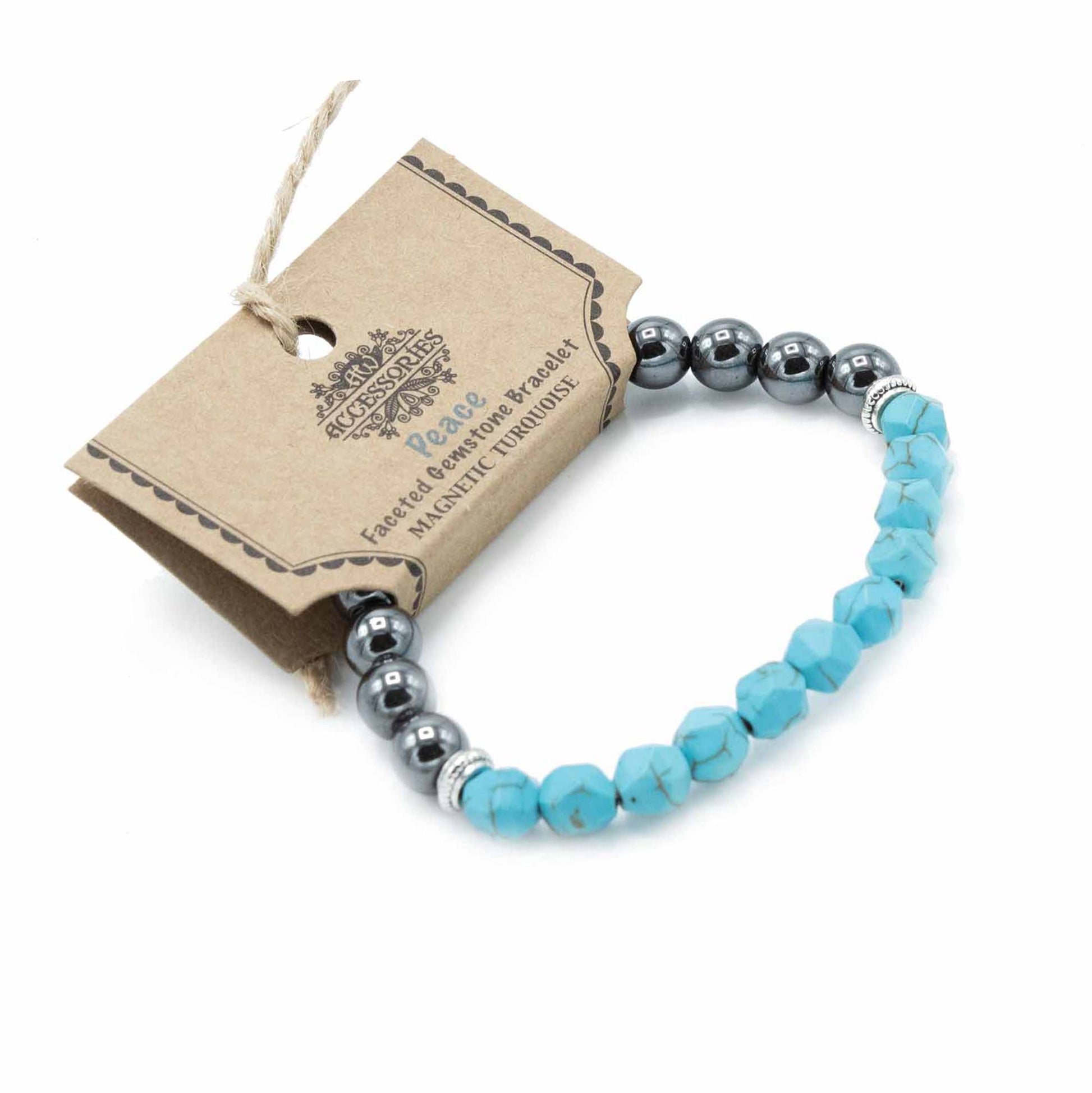 Close-up of a vibrant turquoise gemstone bracelet featuring small, faceted beads that sparkle and reflect light.