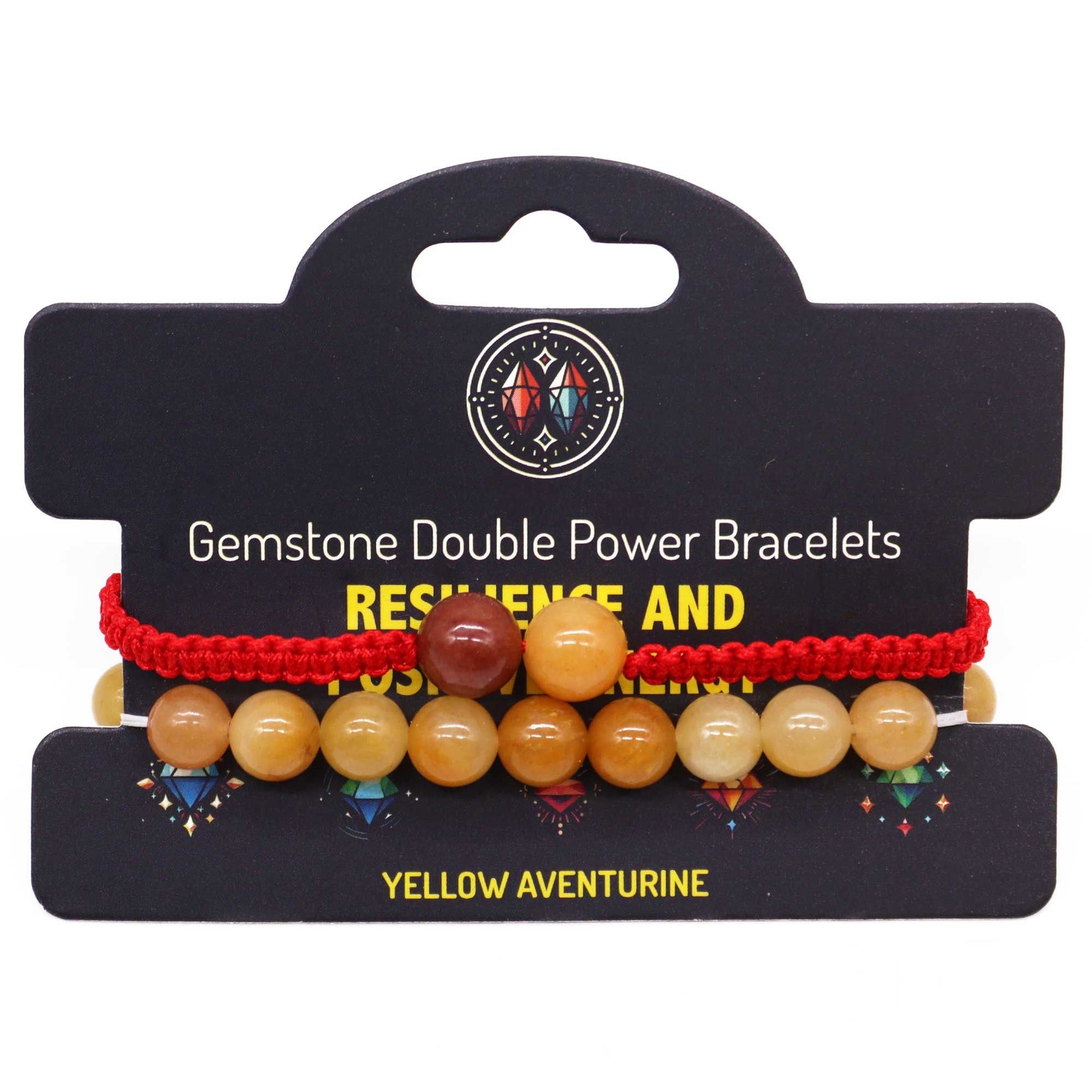 Two strands of polished yellow aventurine gemstone beads on a stretch bracelet, showing natural sunny gold tones.