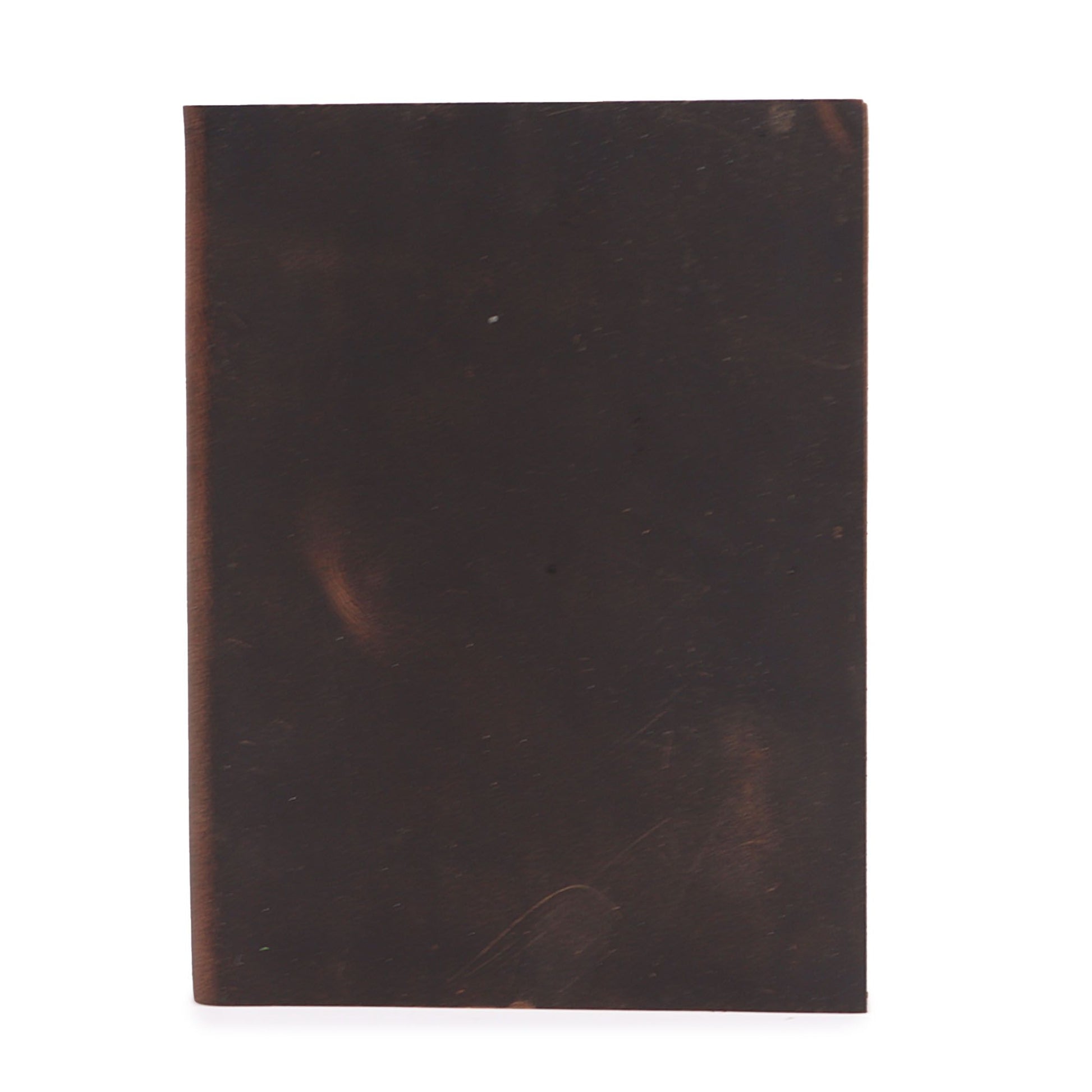 Handcrafted black and tan leather daily notebook with 100 lined pages and a vintage wrap-around strap design.