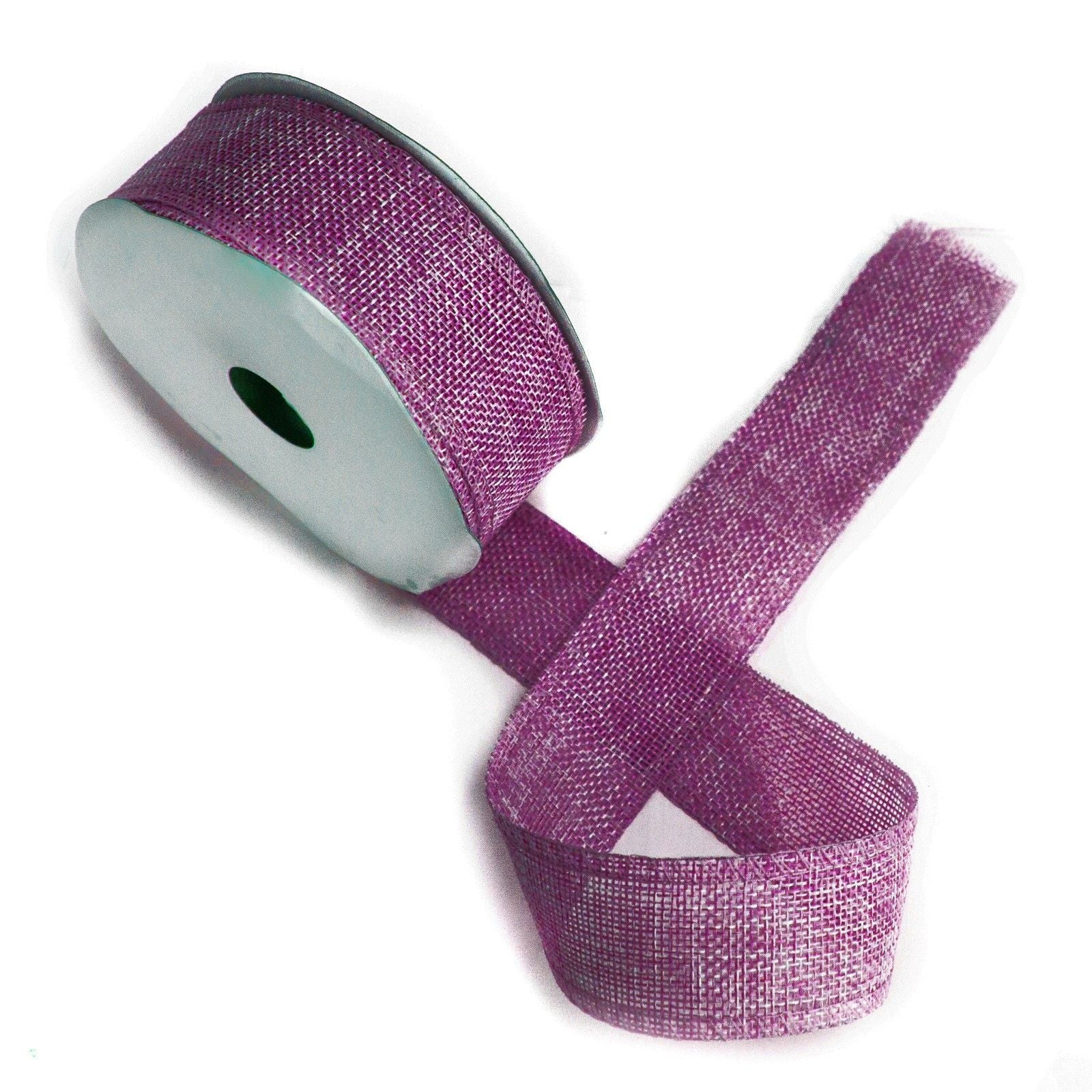 Close up of a roll of textured non-woven fabric ribbon in a soft French Lavender purple shade.