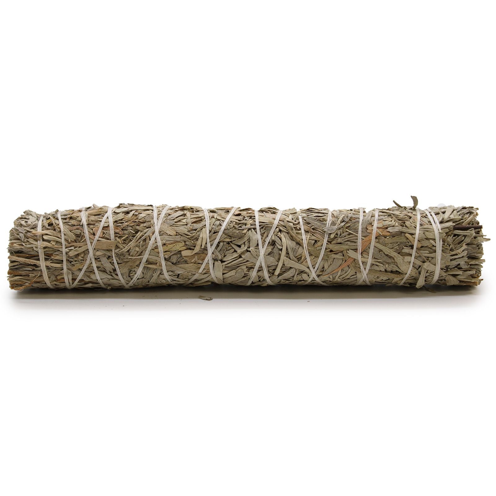 A large, tightly bound bundle of dried blue sage leaves for spiritual smudging and space clearing.