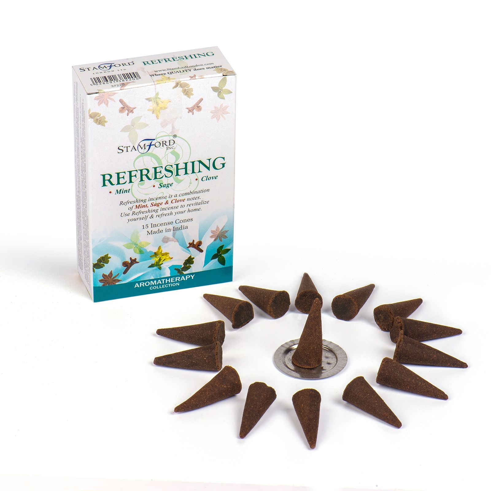 A pile of dark brown incense cones on a neutral background, ready for aromatic use.