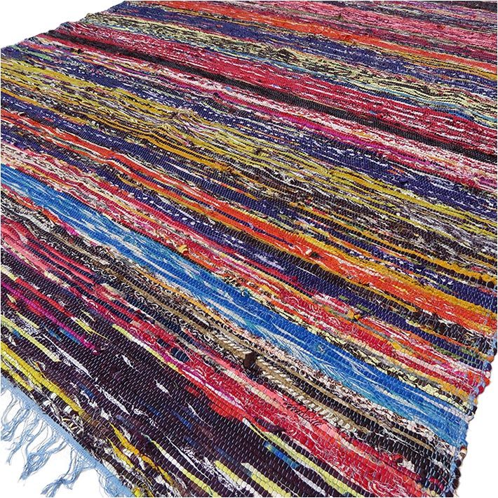 Large rectangular luxury rag rug in shades of blue with a textured woven design.