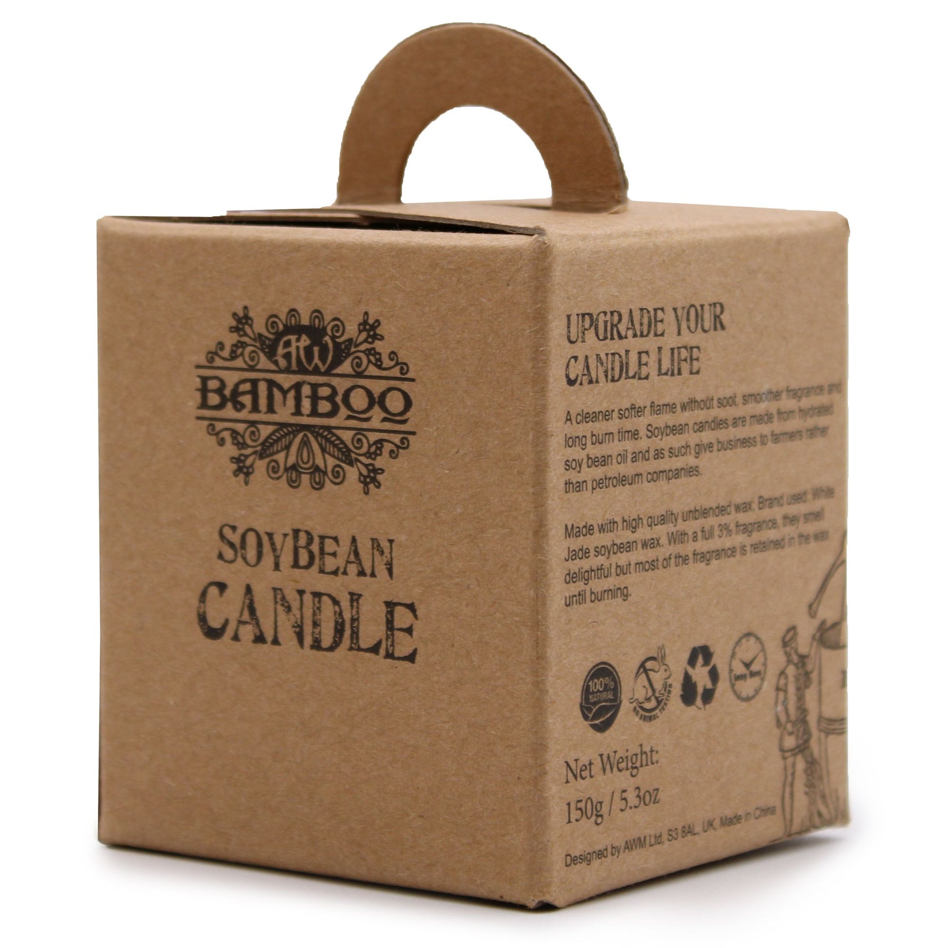 Pomegranate and orange scented soybean wax candle in a chunky recycled glass jar with a decorative dust cover.