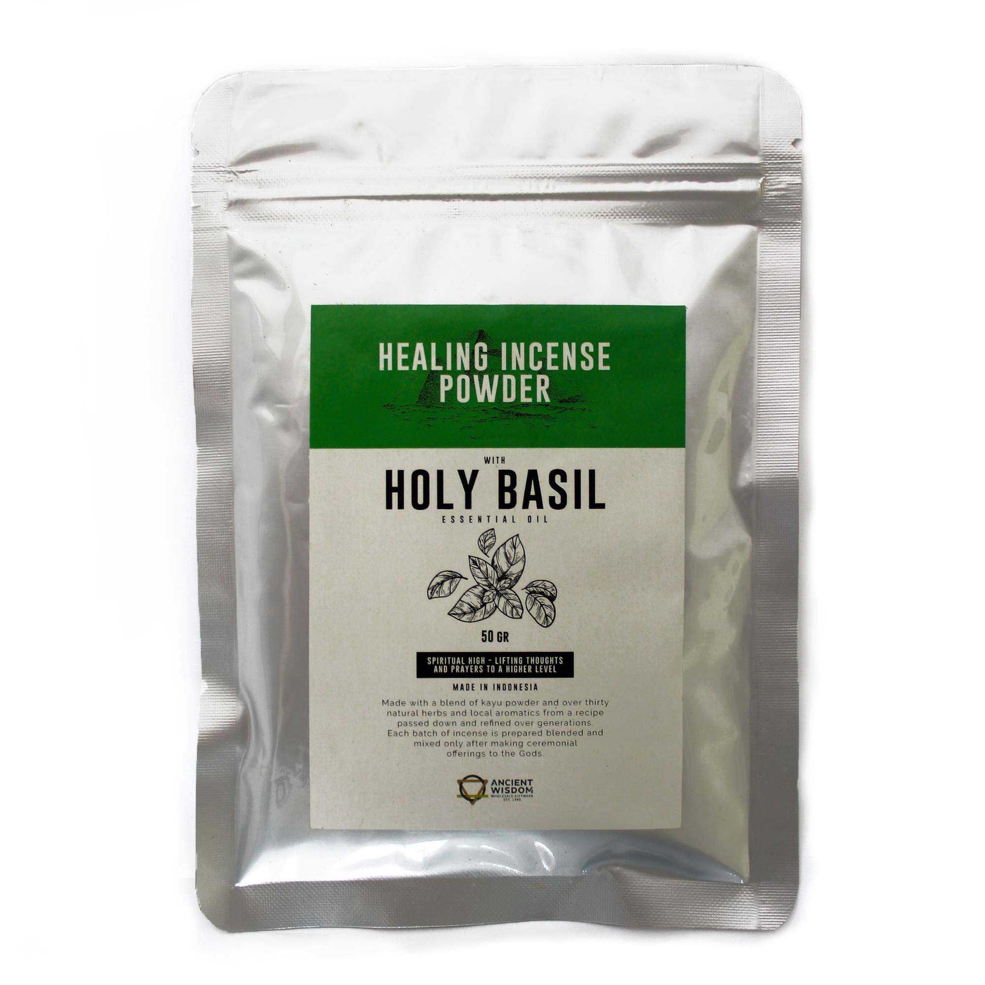 Fine green herbal incense powder in a pile, ideal for traditional heat-resistant burners and spiritual cleansing.