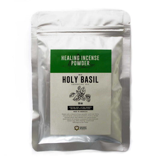 Fine green herbal incense powder in a pile, ideal for traditional heat-resistant burners and spiritual cleansing.