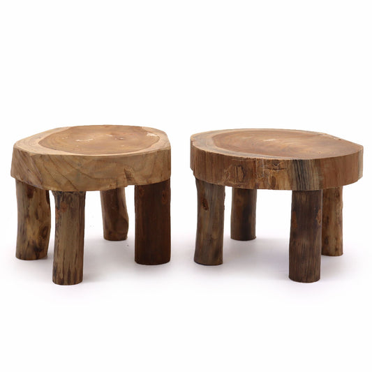 Two rectangular handcrafted teak wood display pads with natural grain and elegant smooth finish for home decor.