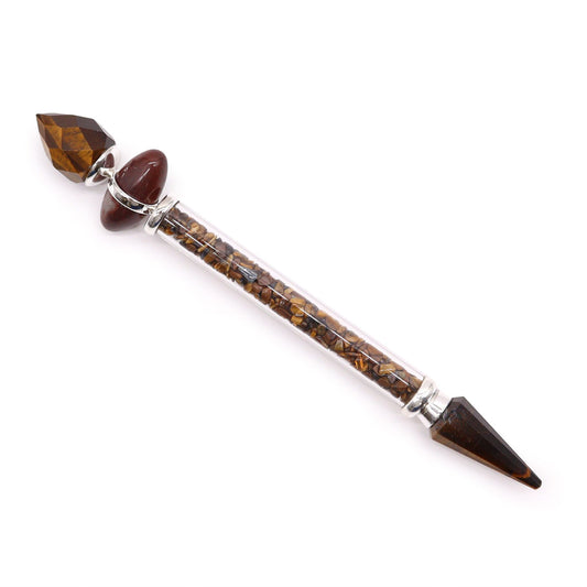 Handcrafted Shiva Lingam magic wand made from golden-brown Tiger Eye gemstone with a smooth polished finish.