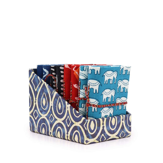 Small colourful cotton bound notebooks featuring various traditional block print patterns and textures.