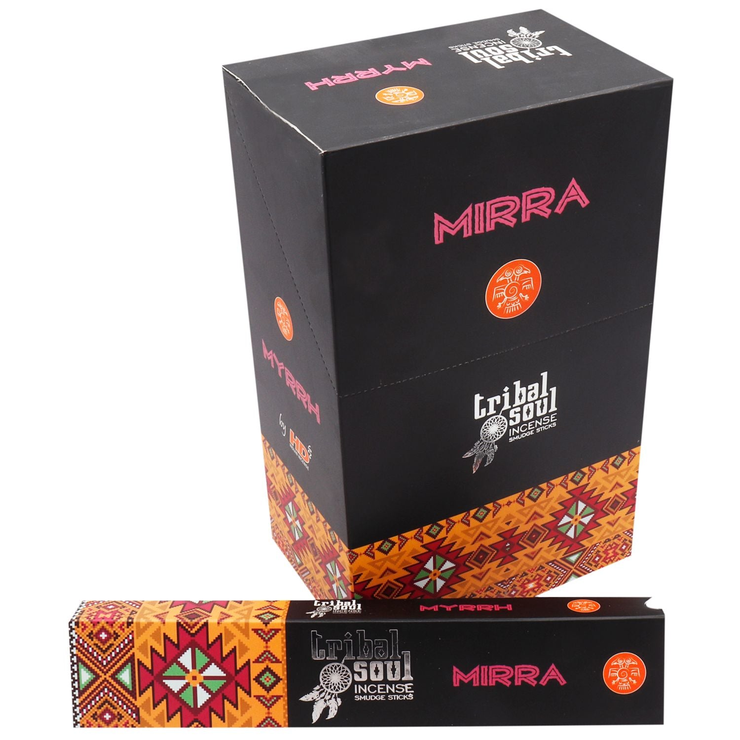 Hand-rolled incense sticks with a natural resin coating in a decorative brown and gold sliding box.