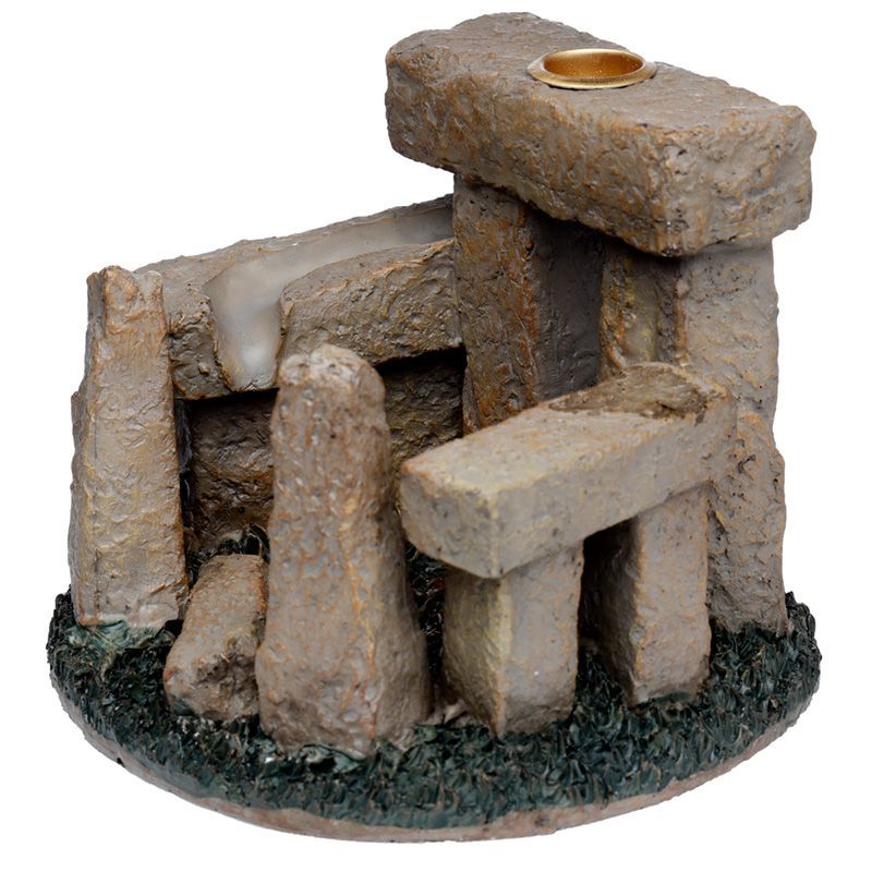 Mystical grey stone circle backflow incense burner showing smoke cascading downwards like a waterfall.
