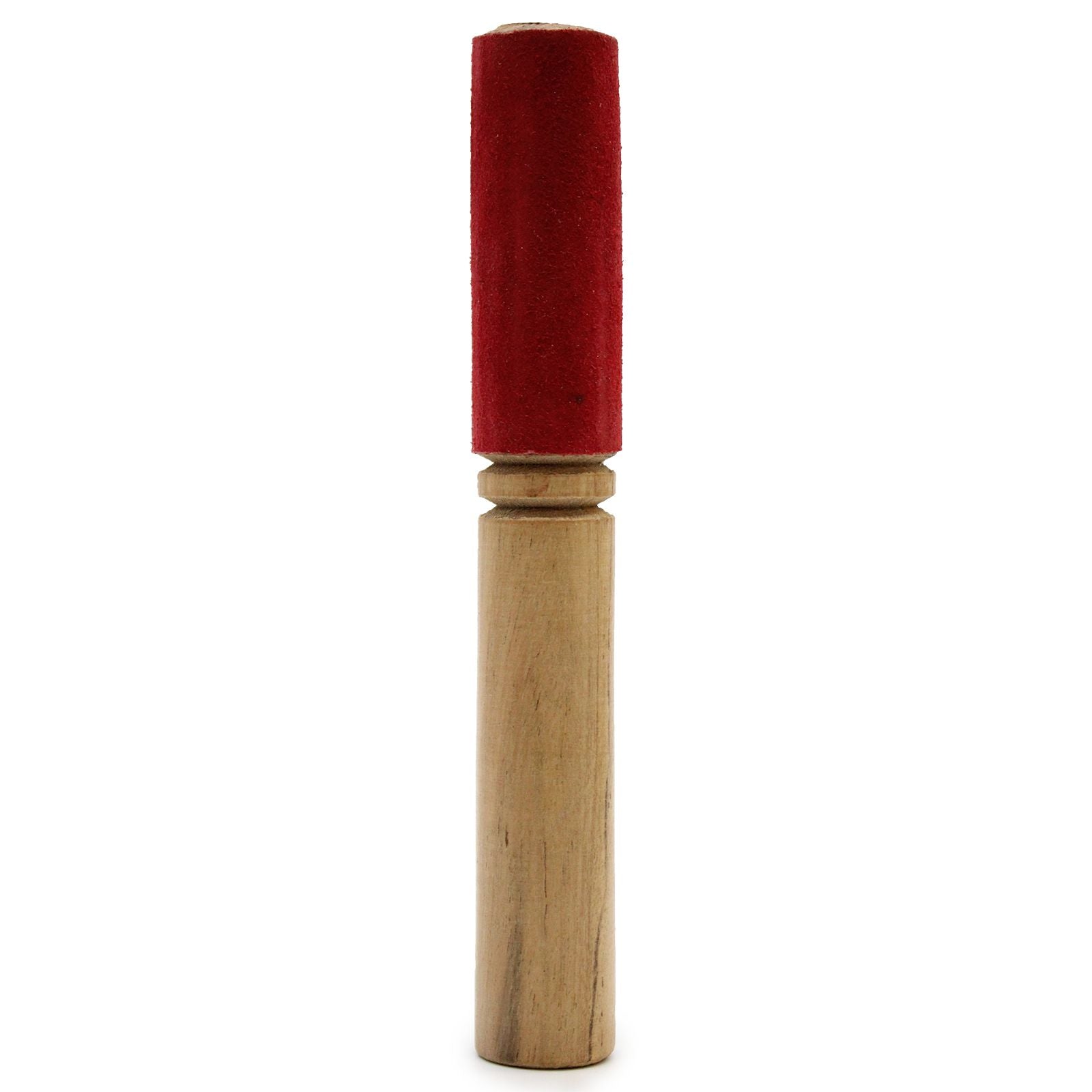 Handcrafted wooden singing bowl striker with a soft black velvet wrapped end for playing Tibetan singing bowls.