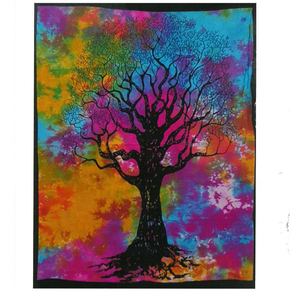 Large cotton wall hanging featuring a detailed Tree of Strength design with vibrant colours and intricate patterns.