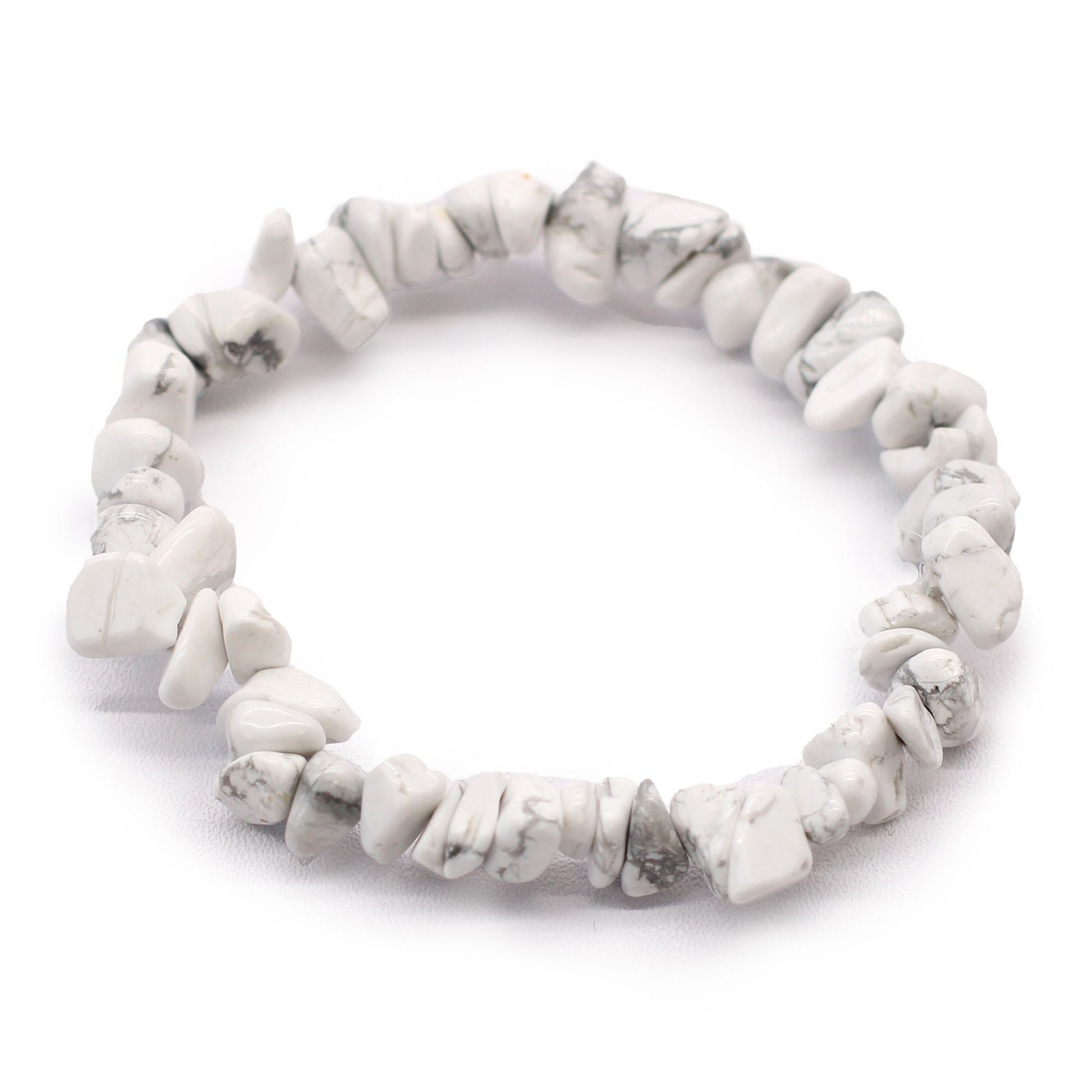 Stylish elasticated bracelet featuring polished white jasper gemstone chips in a classic minimalist design.
