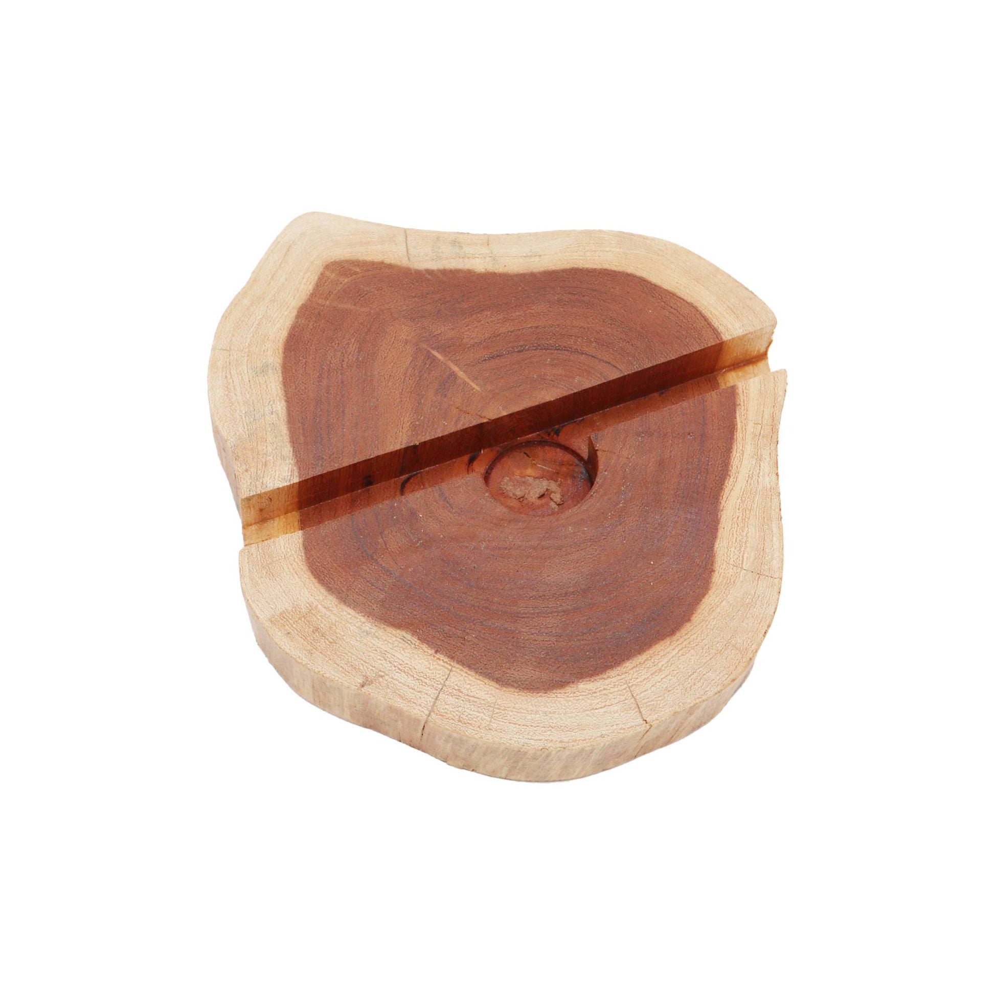 Large hand-carved natural Gamal wood mobile phone holder with a rustic, organic shape and smooth finish.