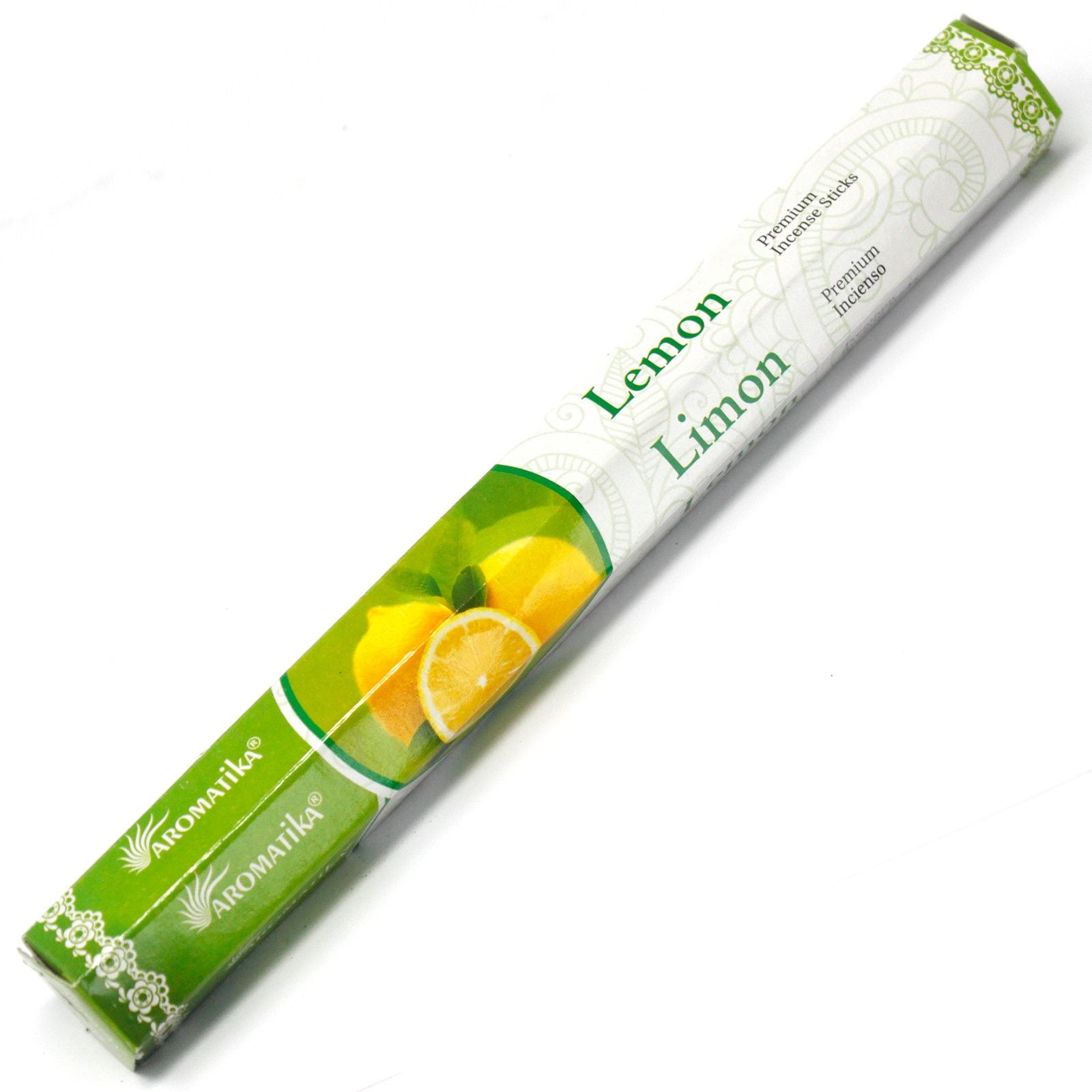 Hand-rolled masala incense sticks with a vibrant yellow lemon-themed packaging design.