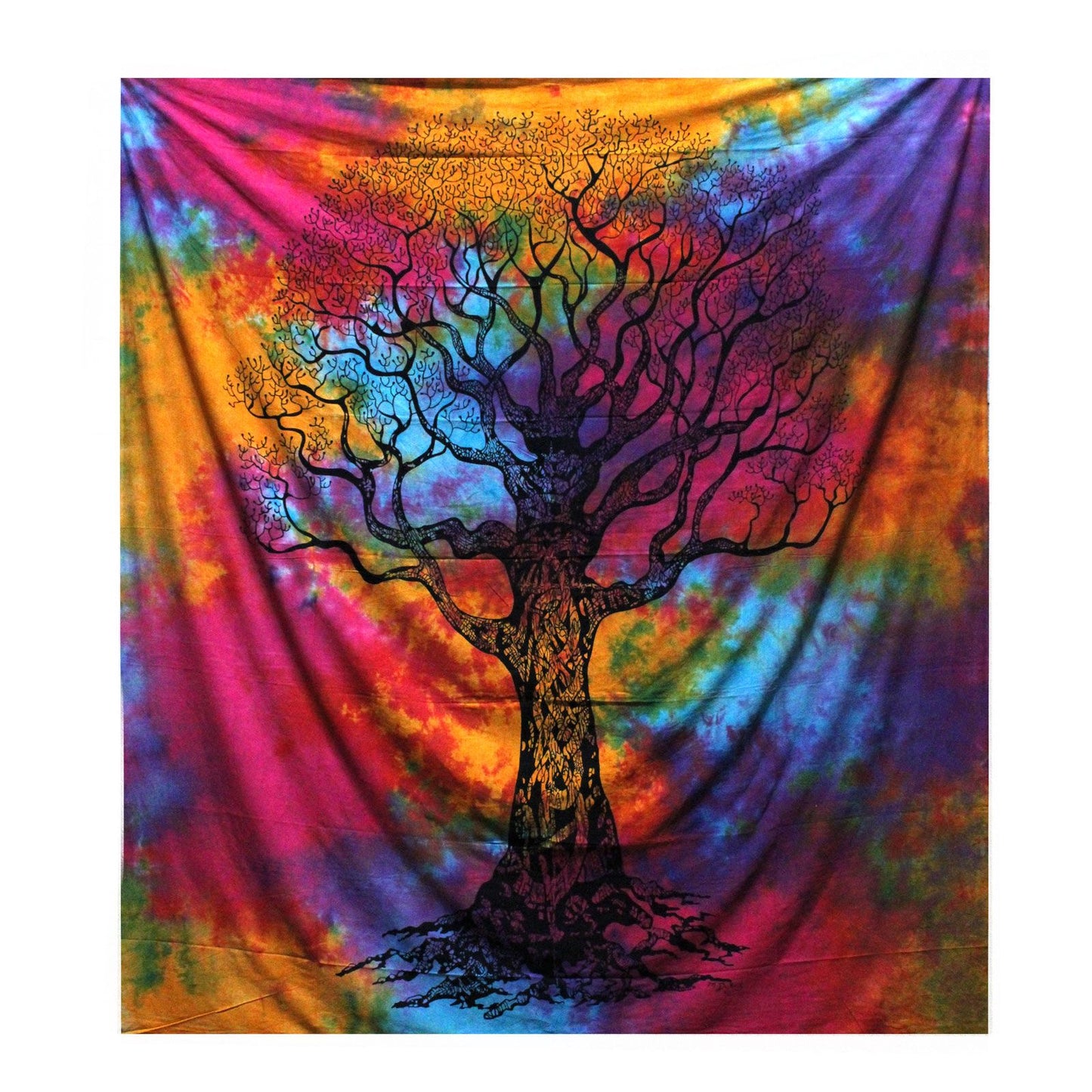 Large cotton bedspread featuring a detailed winter tree design in a minimalist black and white style.