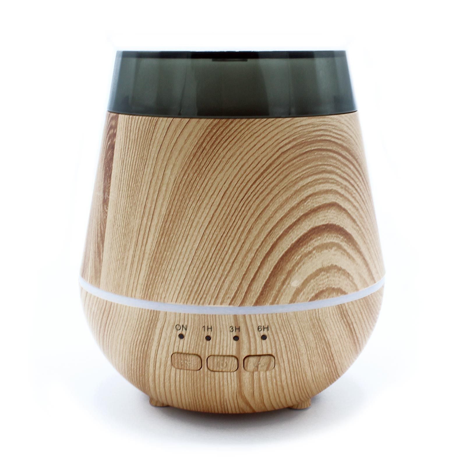 Compact white ultrasonic aroma atomiser with a sleek modern design and soft glowing LED light base.