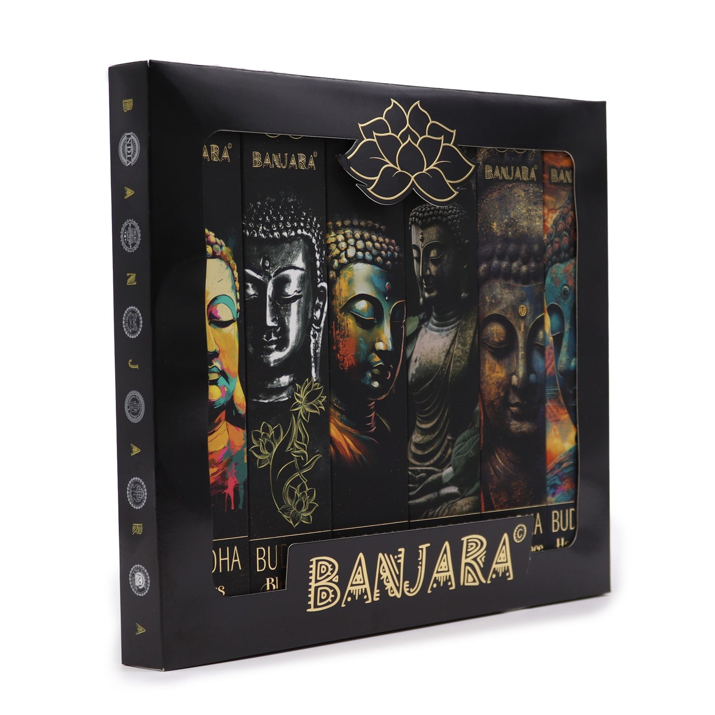 Handmade Indian incense gift set in a decorative box featuring six unique spiritual fragrances for meditation.