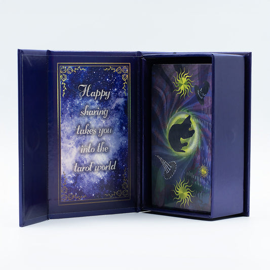 78-card witch-themed tarot deck featuring enchanting modern imagery with shimmering purple foil accents.