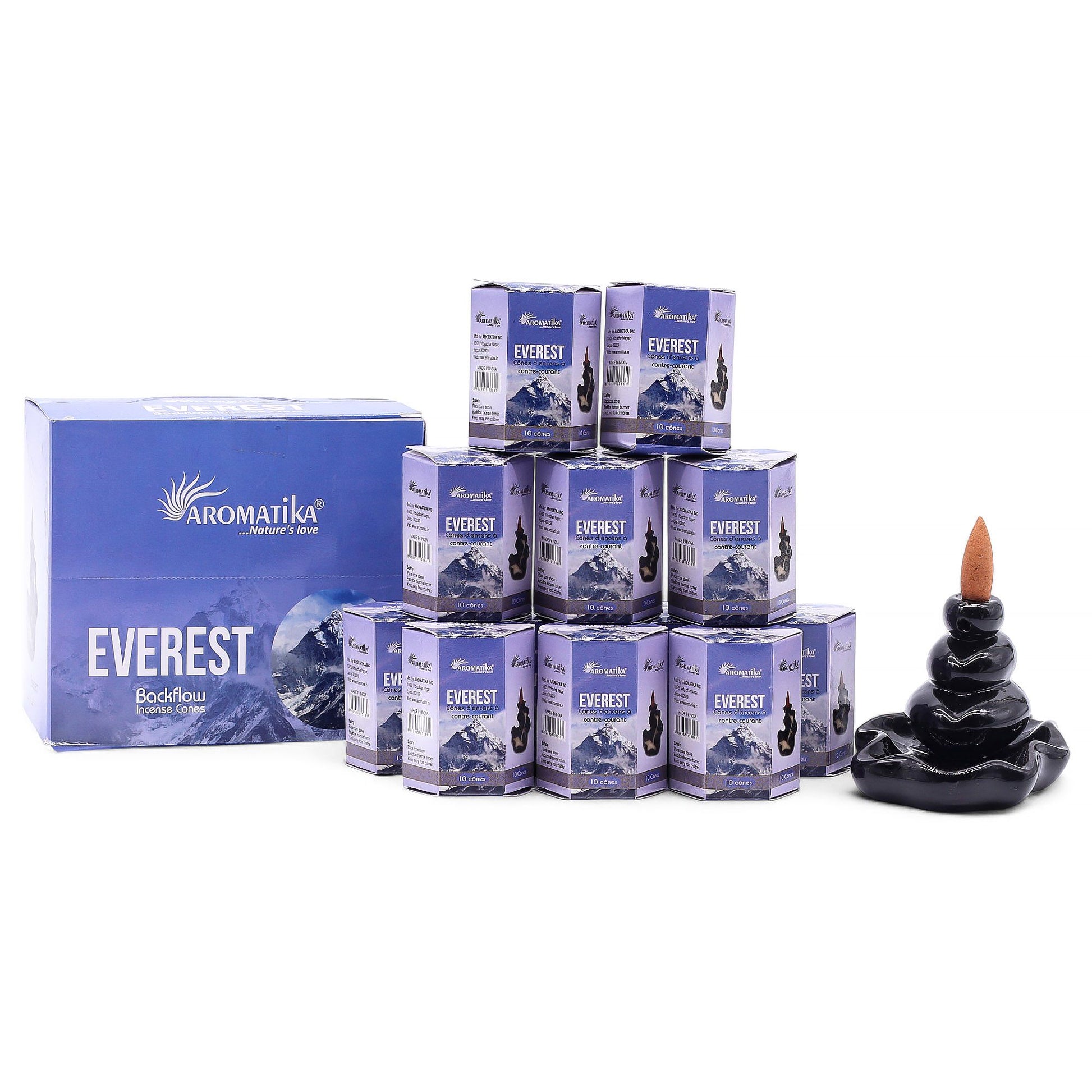 Hexagonal box of masala backflow incense cones with a mountain-inspired design.