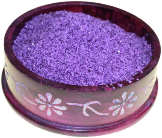 Small purple scented simmering granules for oil burners in a lilac and lavender fragrance.