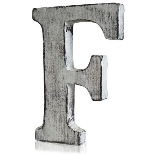 Handmade white-wash mango wood decorative letter F with a rustic shabby chic finish.
