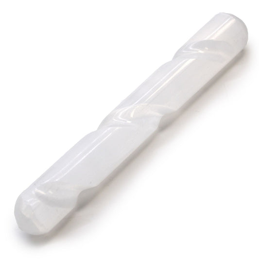 Elegant 16cm white selenite crystal wand with a spiral carved design and smooth rounded ends.