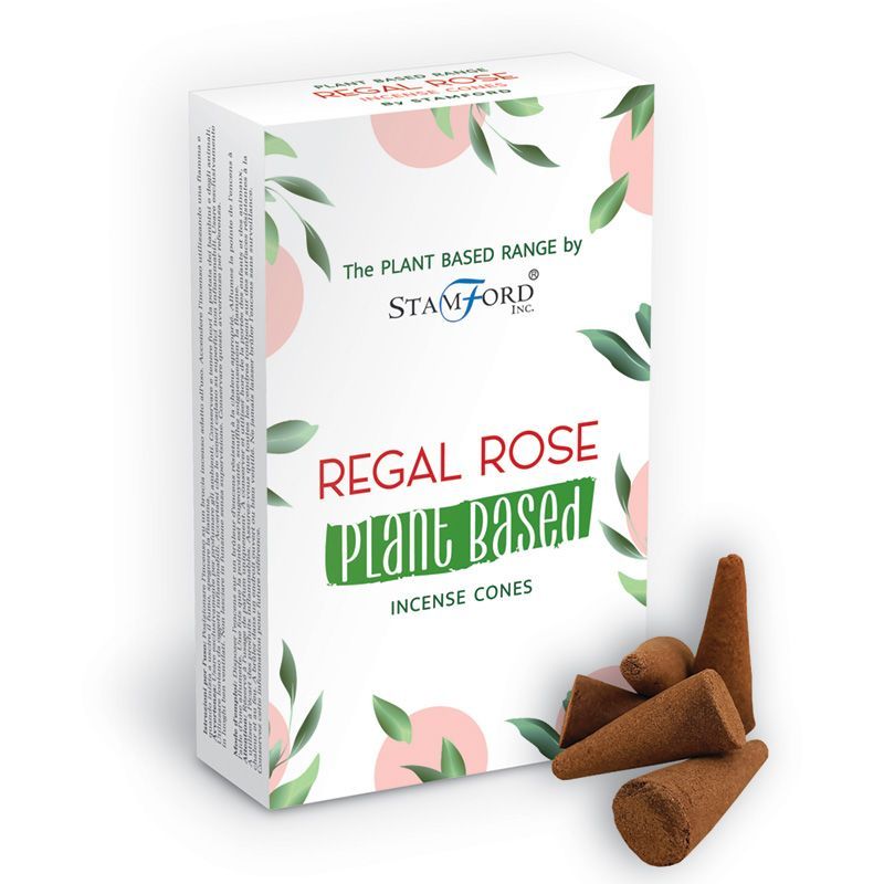 Handcrafted plant-based incense cones with a delicate rose fragrance in a natural finish.