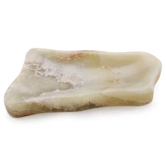 Handcrafted yellow honey onyx stone soap dish with a polished finish and natural organic grain patterns.