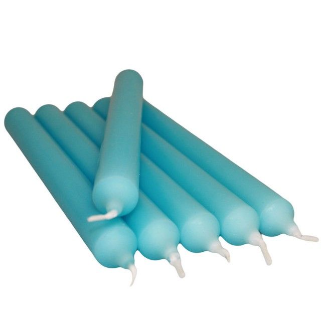 Elegant tall turquoise taper candle with a smooth finish, ideal for home decor and spiritual rituals.