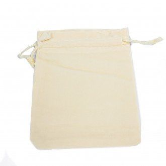 Luxurious ivory velvet drawstring pouch with matching cord, perfect for storing crystals or small spiritual items.