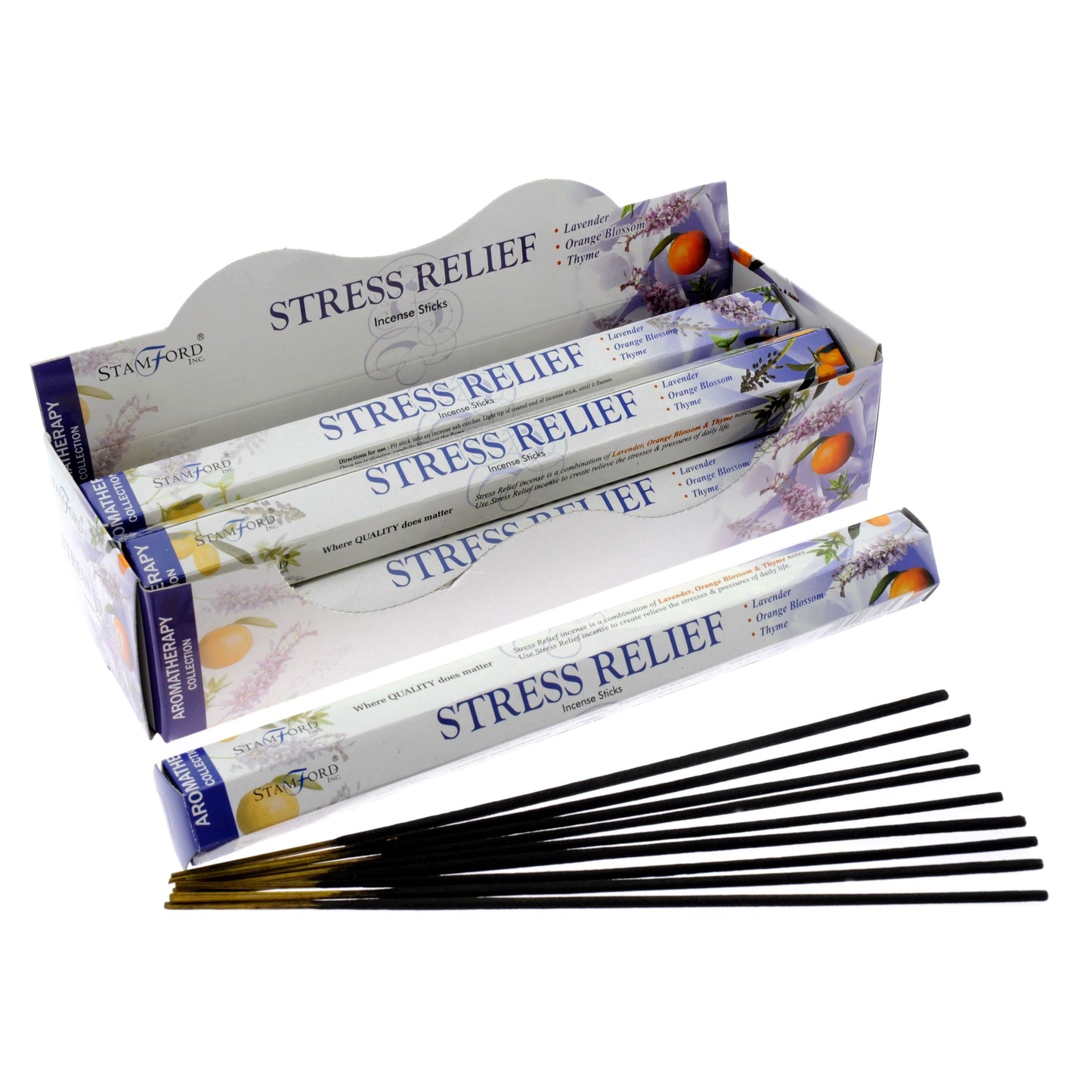 Hexagonal box of premium incense sticks designed for relaxation and stress relief in a stylish home setting.