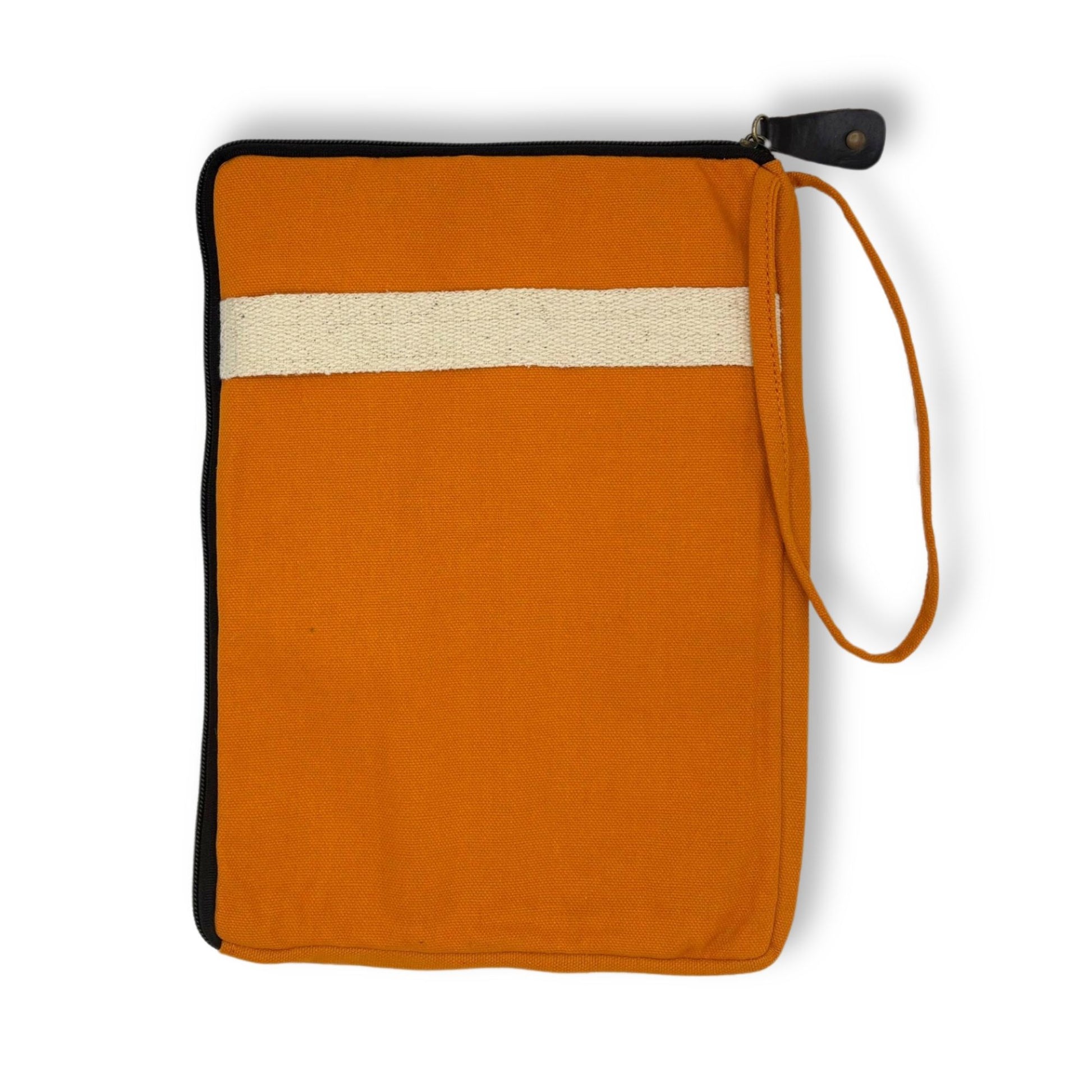 Slim and vibrant orange canvas tablet sleeve featuring a minimalist design and quick-access opening.