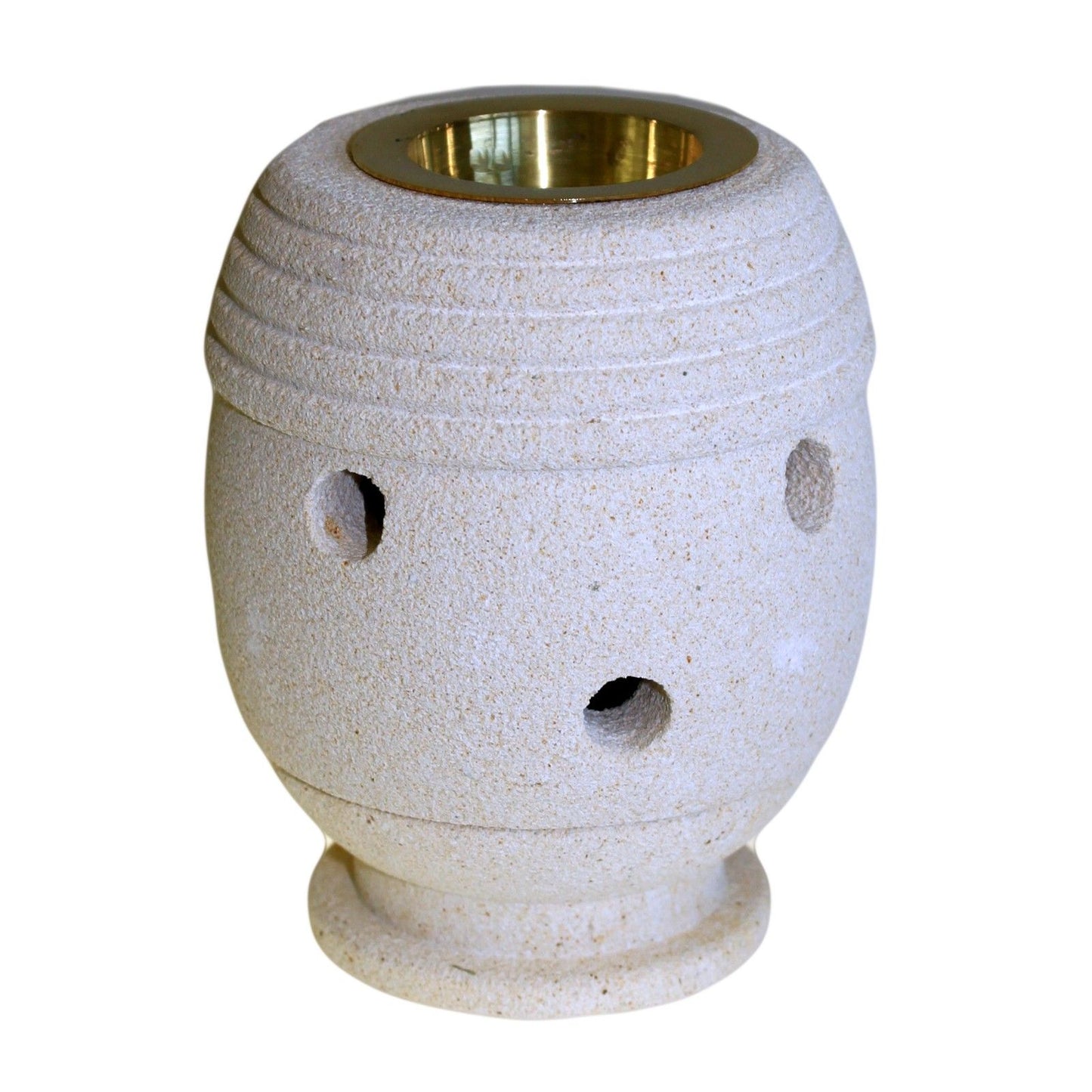 Hand-carved natural sandstone oil burner with a classic cylindrical design and smooth finish.