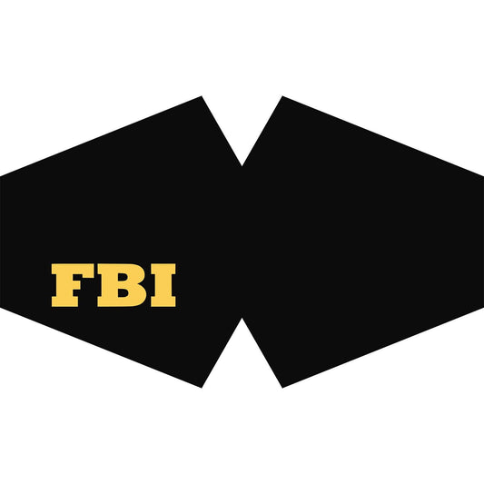 Black reusable adult face covering featuring a bold white FBI text print on the front.