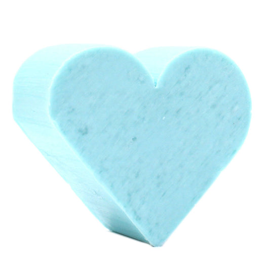Set of ten small pink heart-shaped guest soaps with a delicate floral design on a neutral background.