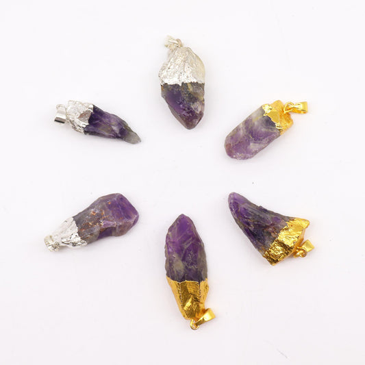 Selection of six assorted Amethyst gemstone pendants featuring various gold and silver plated settings.