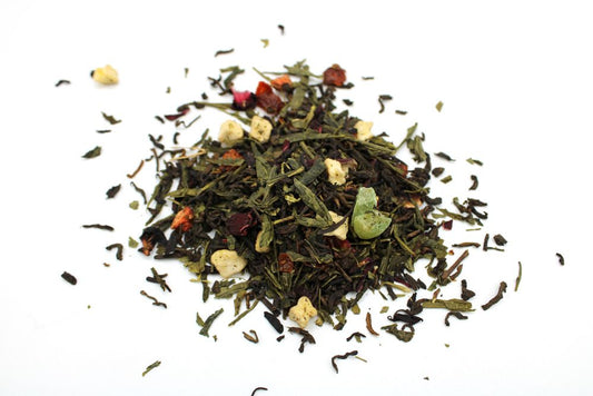 Large 1kg bag of loose leaf artisan tea blend featuring dried hibiscus petals, rose hips, and pieces of dried fruit.