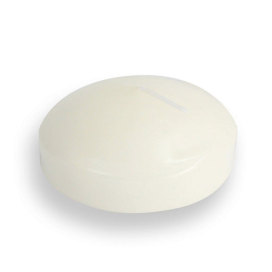 Large elegant ivory-coloured round floating candle for water displays and centrepieces.