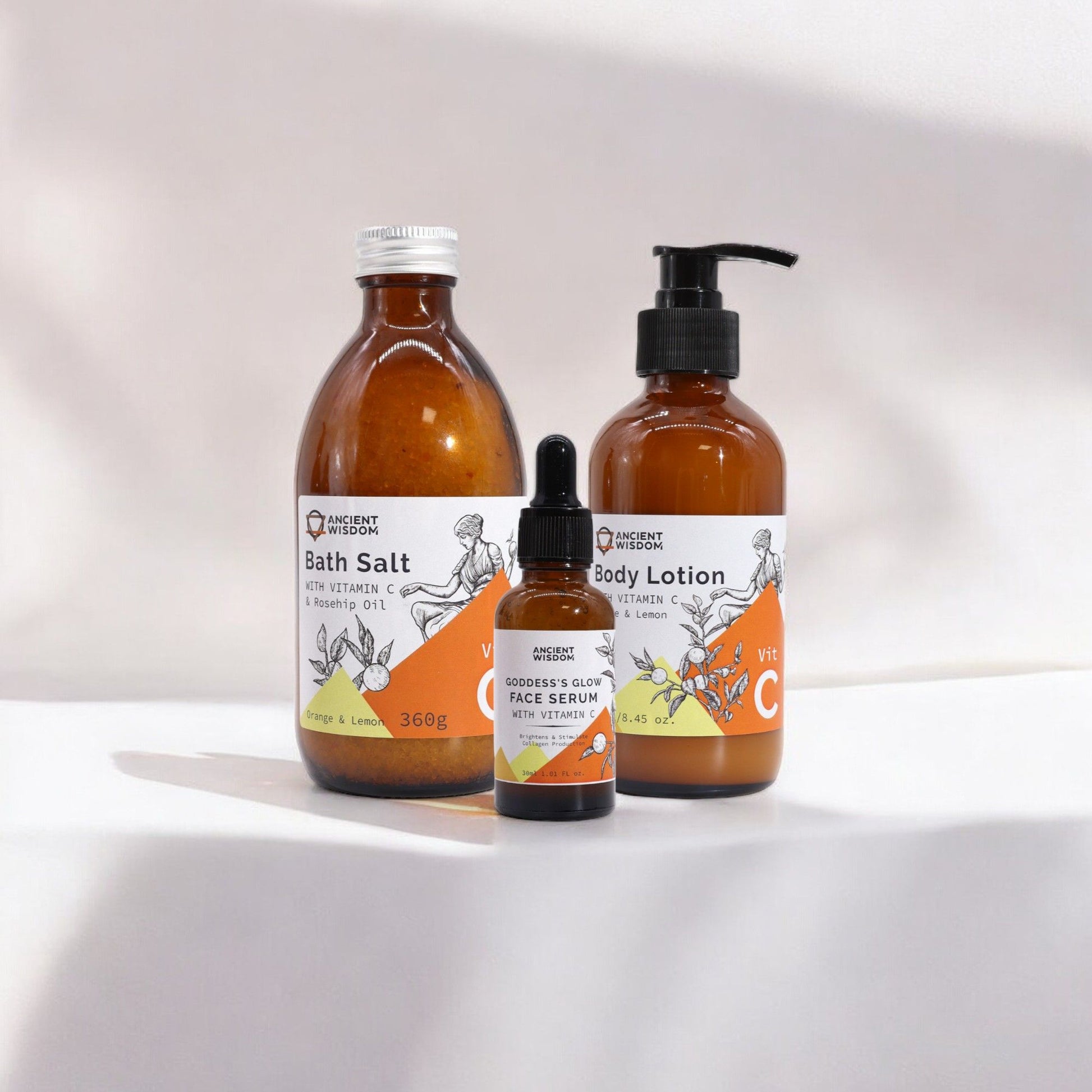 Luxurious wellness gift set featuring Vitamin C infused bath salts and skincare products for a radiant glow.