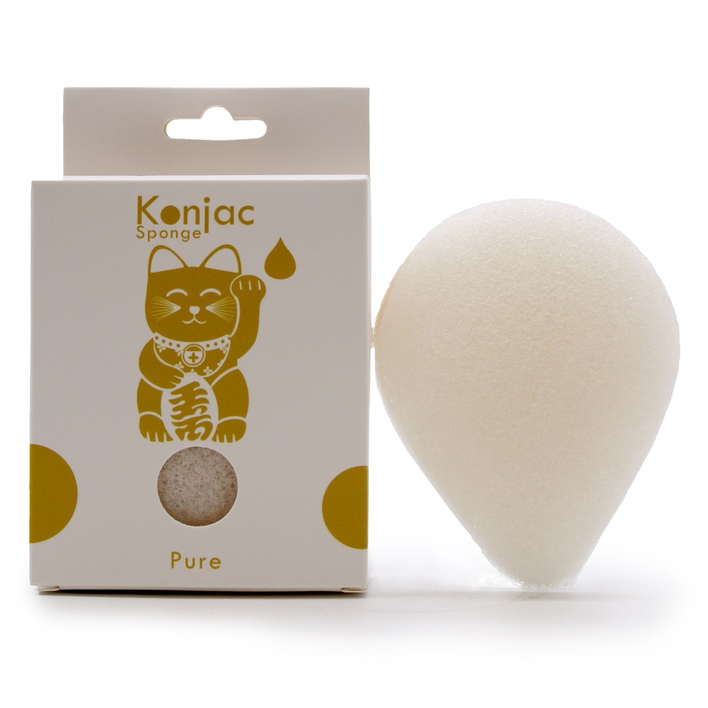 A white teardrop-shaped natural konjac root sponge with a soft, porous texture for facial cleansing.