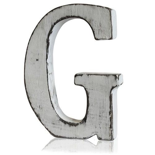 Handmade white-wash mango wood alphabet letter G with a rustic shabby chic finish.